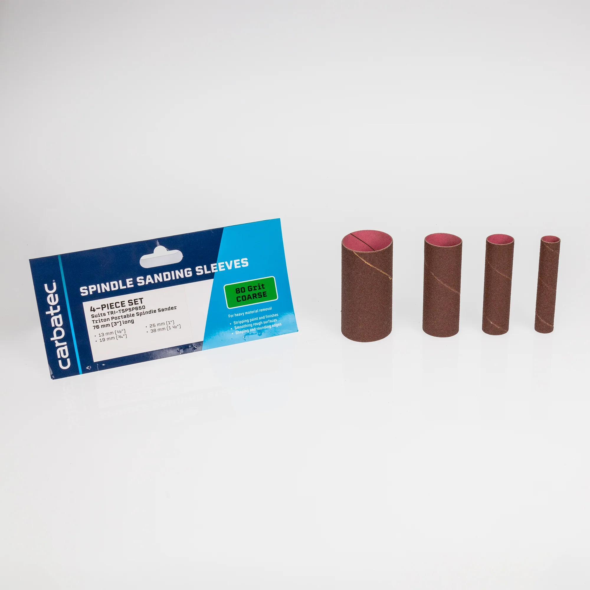 Carbatec 4Pce Sanding Sleeves 80 Grit to suit Triton TSPSP650 Spindle Sander