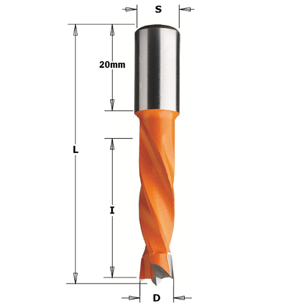 CMT TCT 4 Flute Dowel Drills for Through Holes - RH - 8mm diameter - 57.5mm length