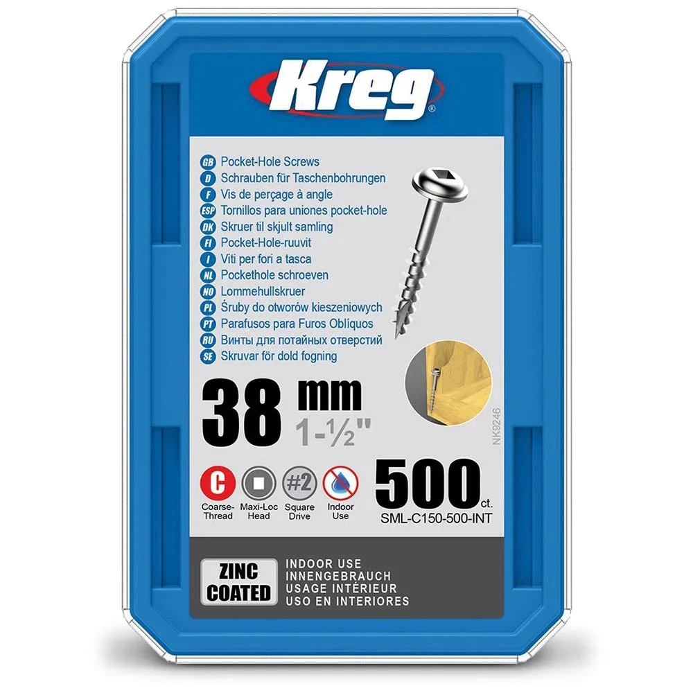 Kreg Pocket Hole Screws - 38mm Coarse/MaxiLoc Head - Zinc - 500 pack - Image 4